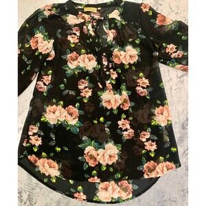 Princess Vera Wang XL Floral Blouse V-neck Long sleeve Relaxed Fit Dark Romantic